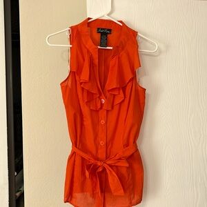 🐴 Orange Ruffled Western Sleeveless Top